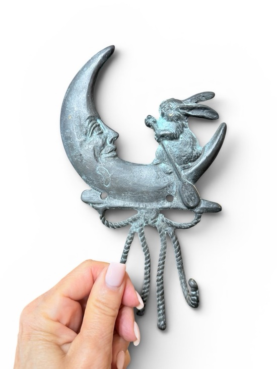 Vintage Other - Rare Vintage Bronze Moon & Rabbit Wall Hook